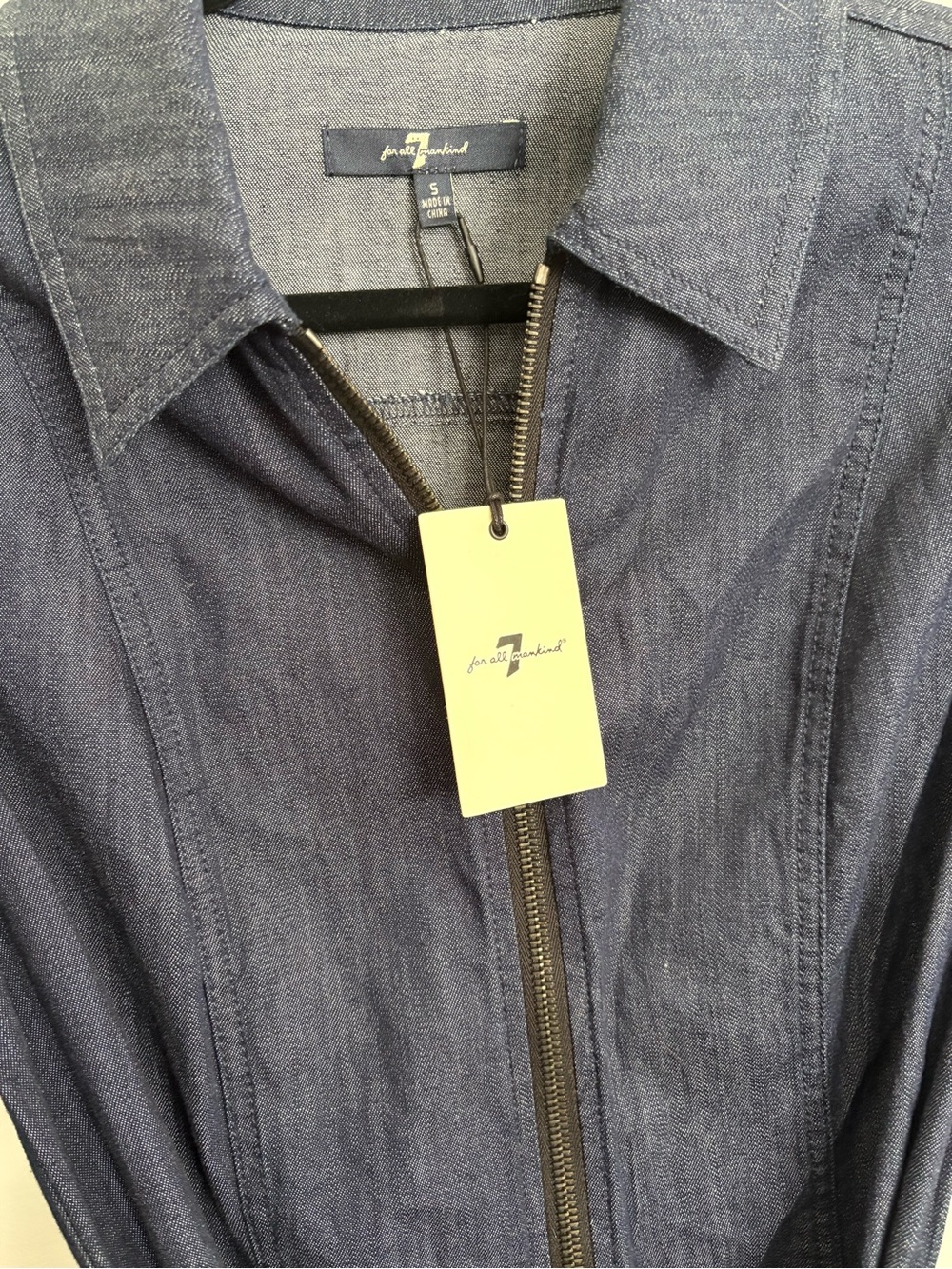NWT 7 For All Mankind Dark Wash Zip Front Denim Dress Belted Size Small S - Picture 2 of 7